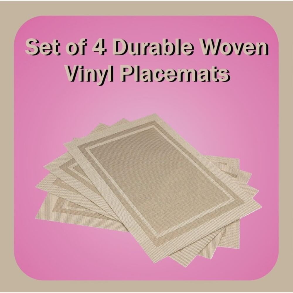Set of 4 Durable Woven Vinyl Water Resisitant Large Table Placemats